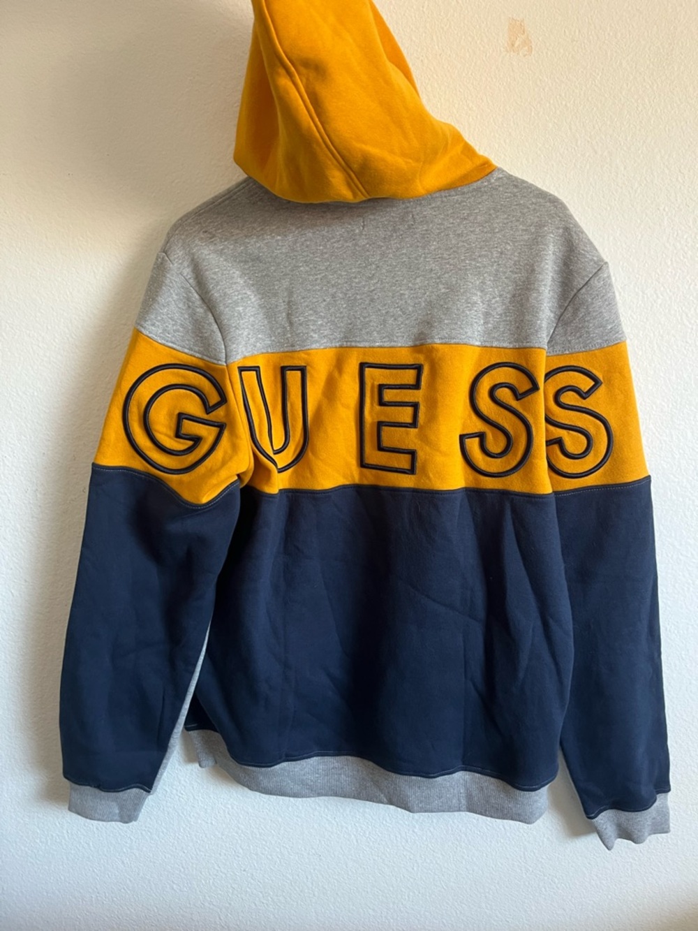 GUESS Colorblock Hoodie Sweatshirt - Yellow, Navy & Gray